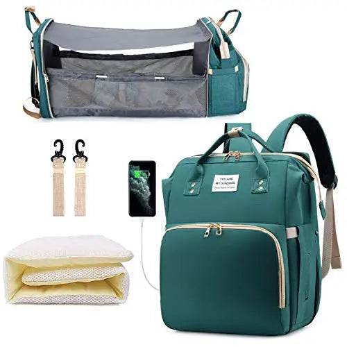 3 In 1 Diaper Bag Backpack Foldable Baby Bed