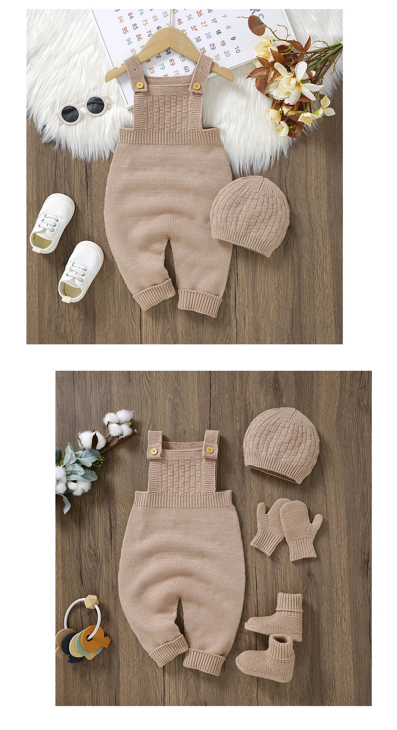 Baby Rompers Hats Clothing Sets 0-18m Fashion Solid Color Knitted Newborn Infantil Boys & Girls Jumpsuits Playsuits Outfits 2pcs