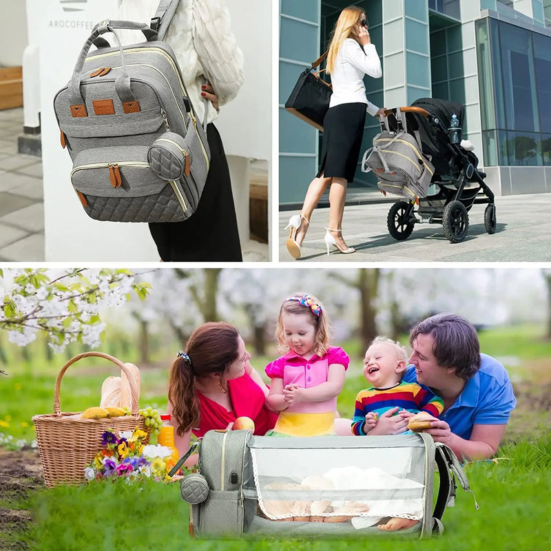 3 In 1 Diaper Bag Backpack Foldable Baby Bed