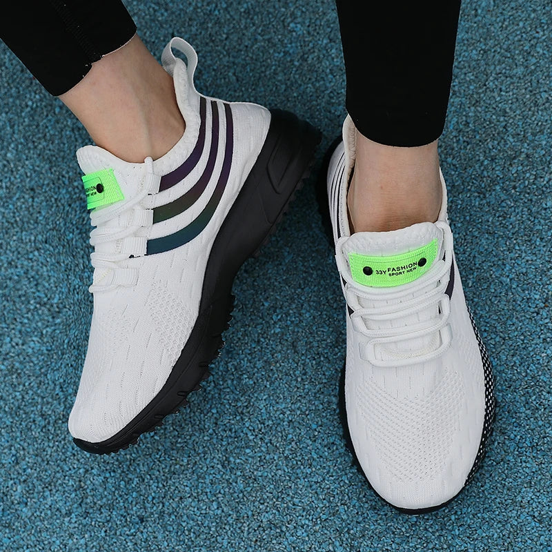 Awesome Women's Athletic Sneakers Elastic Knit for Comfort Reflective Stripes for Style Ideal for Quick Errands Shoes for Women