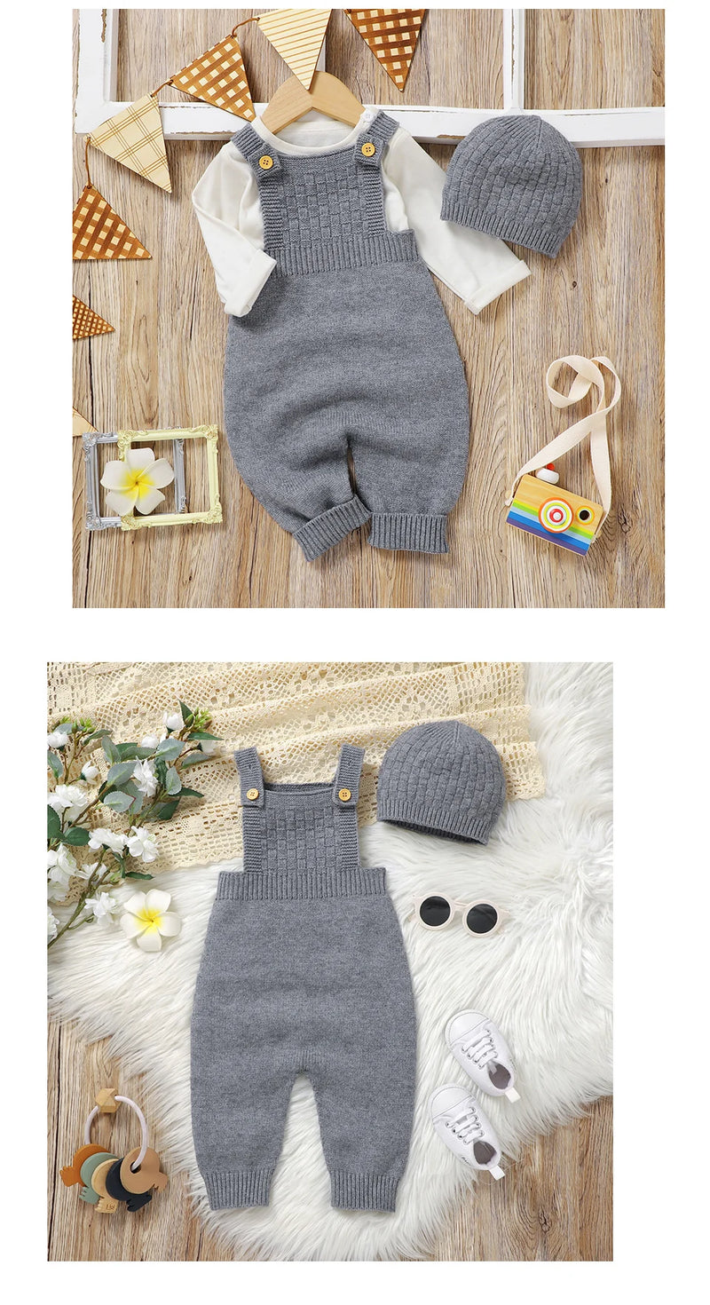 Baby Rompers Hats Clothing Sets 0-18m Fashion Solid Color Knitted Newborn Infantil Boys & Girls Jumpsuits Playsuits Outfits 2pcs
