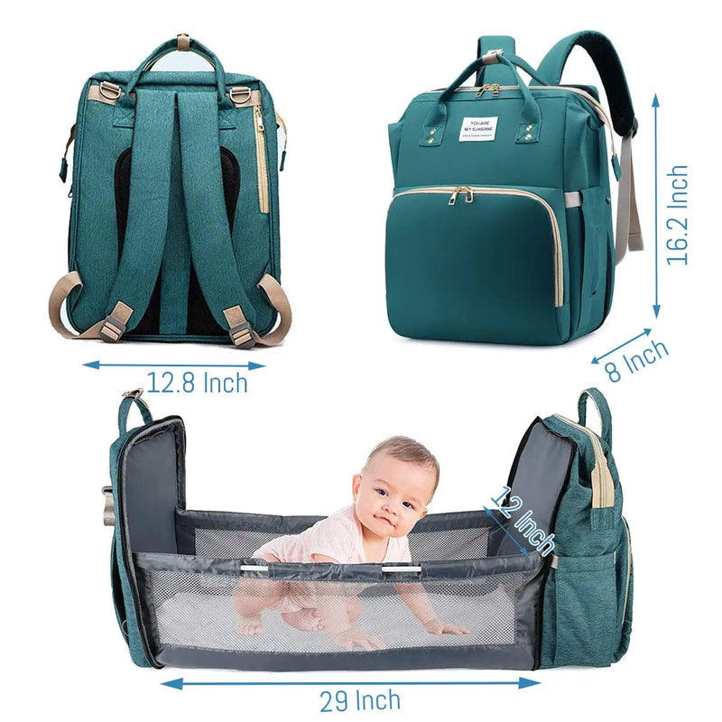 3 In 1 Diaper Bag Backpack Foldable Baby Bed
