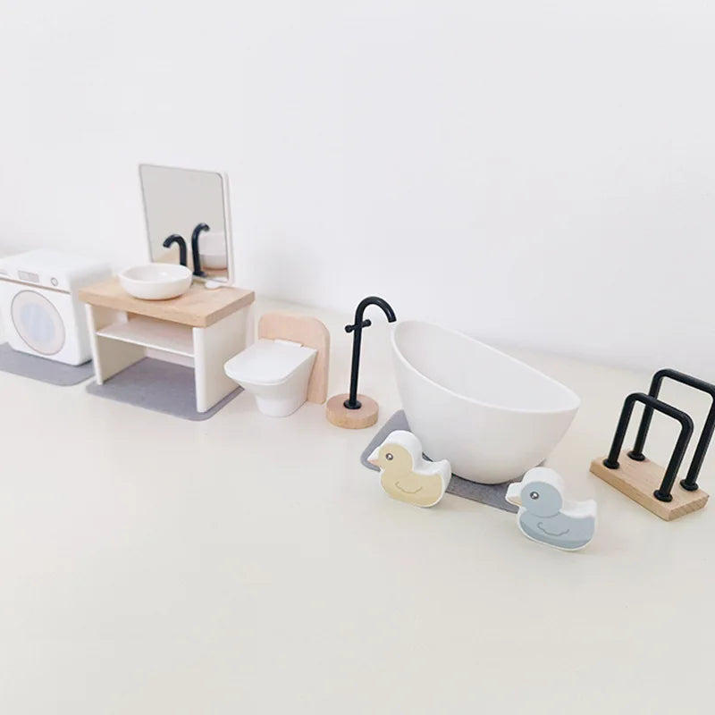 Mini furniture wooden kitchen bedroom bathroom play house simulation doll house children's toy furniture ornaments