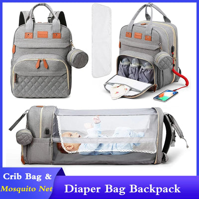 3 In 1 Diaper Bag Backpack Foldable Baby Bed