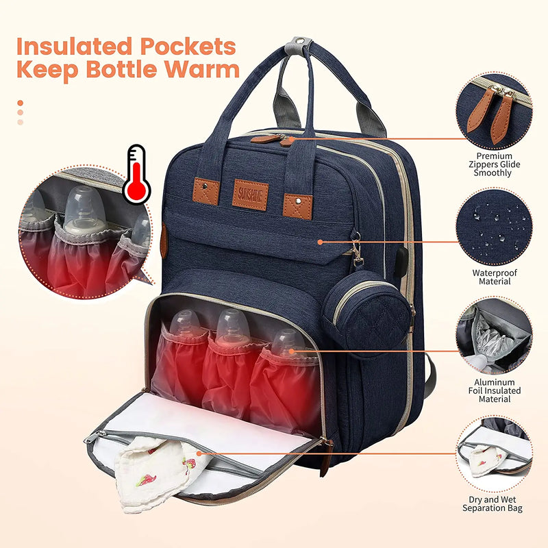 3 In 1 Diaper Bag Backpack Foldable Baby Bed
