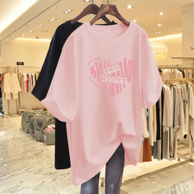 Summer T-Shirt Female Short-Sleeved Maternity Wear New Love Cotton Mid-Length Loose Maternity T-Shirt Sweater Maternity Tops