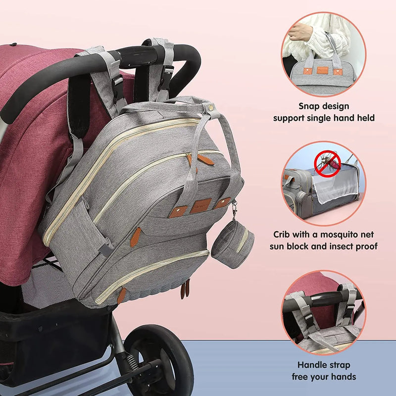 3 In 1 Diaper Bag Backpack Foldable Baby Bed