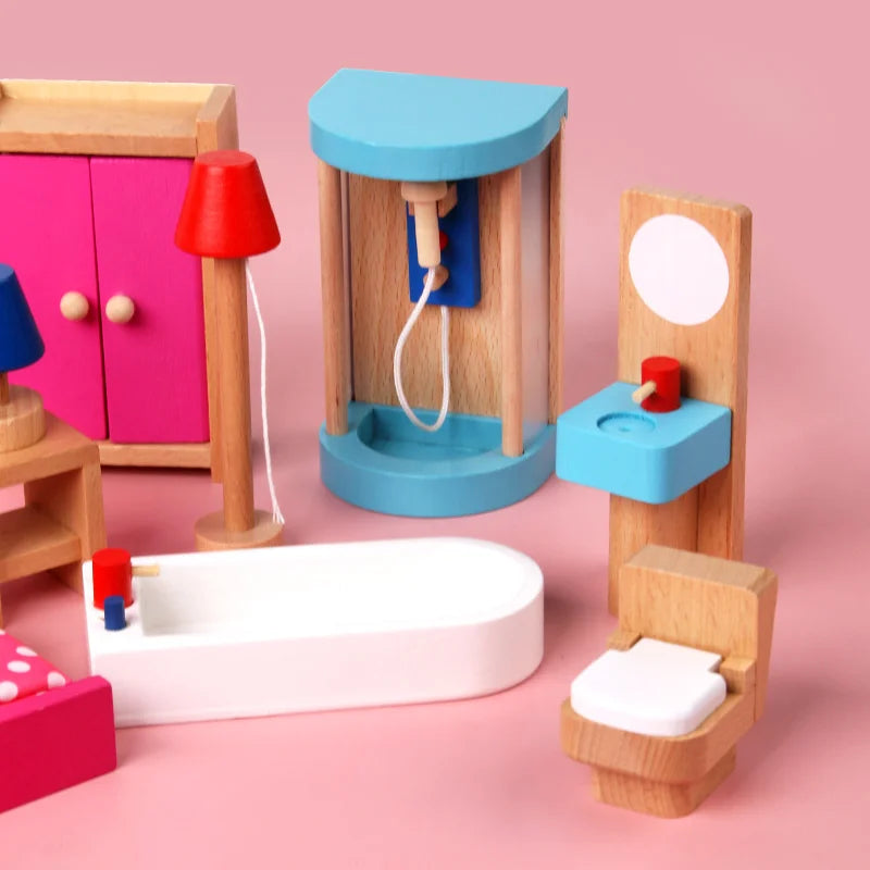 Wooden Mini Furniture Sets Kids Children House Play Toy - Bedroom, Living Room, Kitchen, Bathroom Accessories Boys Girl Gifts
