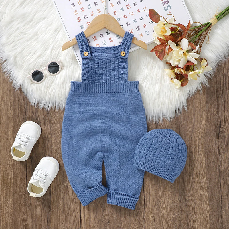 Baby Rompers Hats Clothing Sets 0-18m Fashion Solid Color Knitted Newborn Infantil Boys & Girls Jumpsuits Playsuits Outfits 2pcs