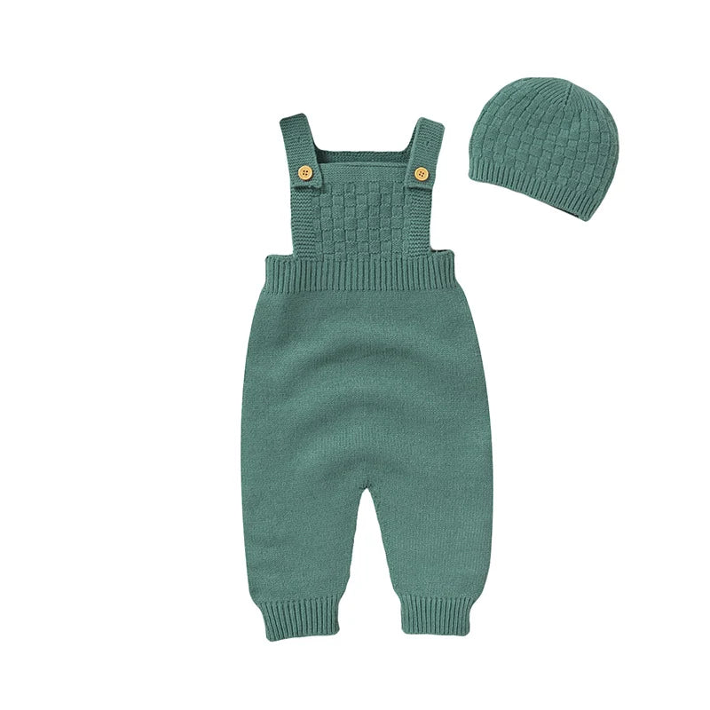 Baby Rompers Hats Clothing Sets 0-18m Fashion Solid Color Knitted Newborn Infantil Boys & Girls Jumpsuits Playsuits Outfits 2pcs