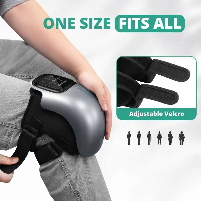 Cordless Knee Massager with Heat - 3 Heating Levels & 3 Vibration Modes for Arthritis Pain Relief, Adjustable Strap LED Display