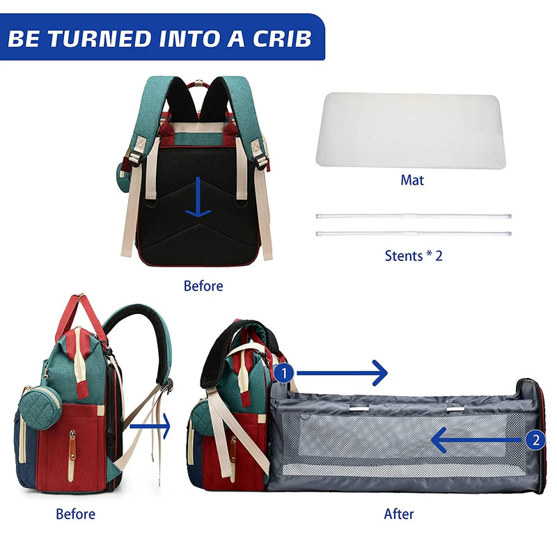 3 In 1 Diaper Bag Backpack Foldable Baby Bed