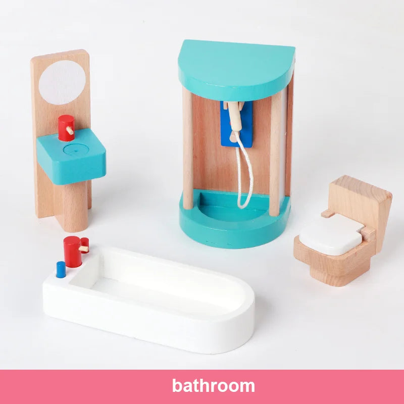 Wooden Mini Furniture Sets Kids Children House Play Toy - Bedroom, Living Room, Kitchen, Bathroom Accessories Boys Girl Gifts