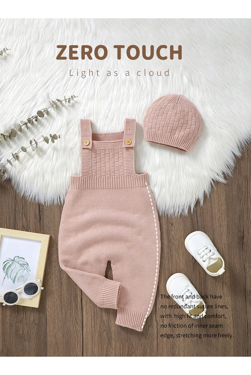 Baby Rompers Hats Clothing Sets 0-18m Fashion Solid Color Knitted Newborn Infantil Boys & Girls Jumpsuits Playsuits Outfits 2pcs