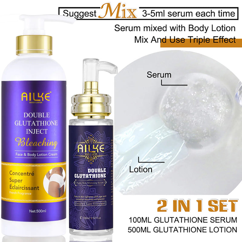 AILKE Glutathione 5-in-1 Women Skin Care Kit, With Body Lotion, Serum, Dark Spot Removal Cream, Body Cream, Brightening Soap