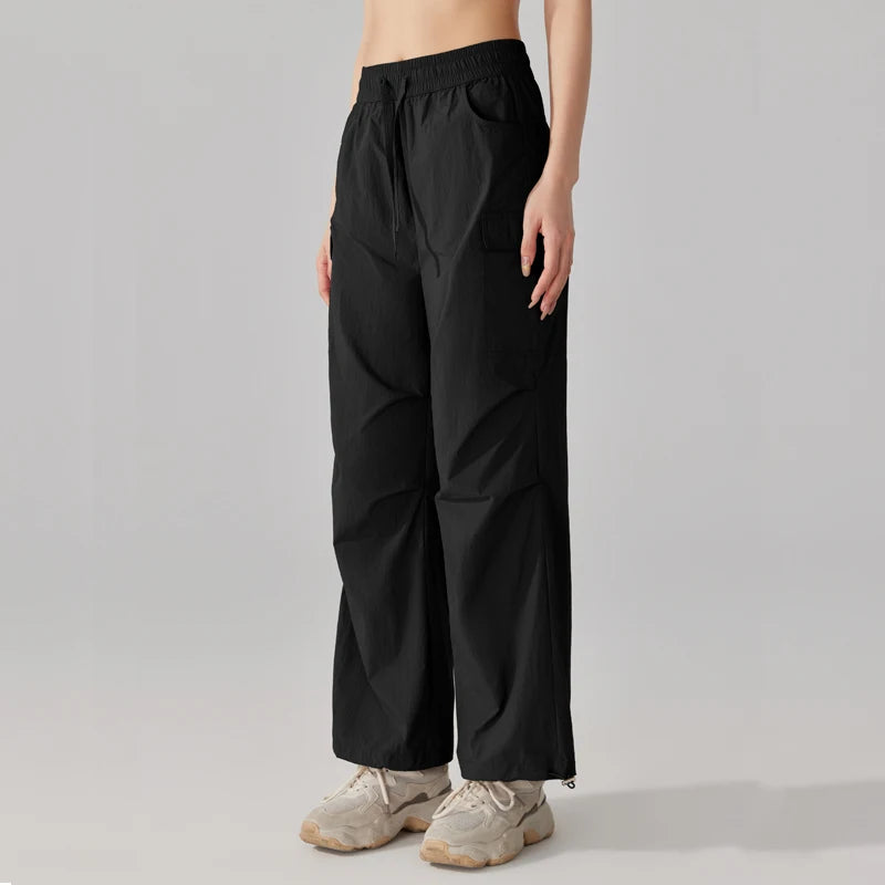 Women's Athletic Hiking Cargo Joggers Pants Outdoor Workout Lightweight Quick Dry UPF 50 Pockets Wide Leg Baggy Pants Parachute