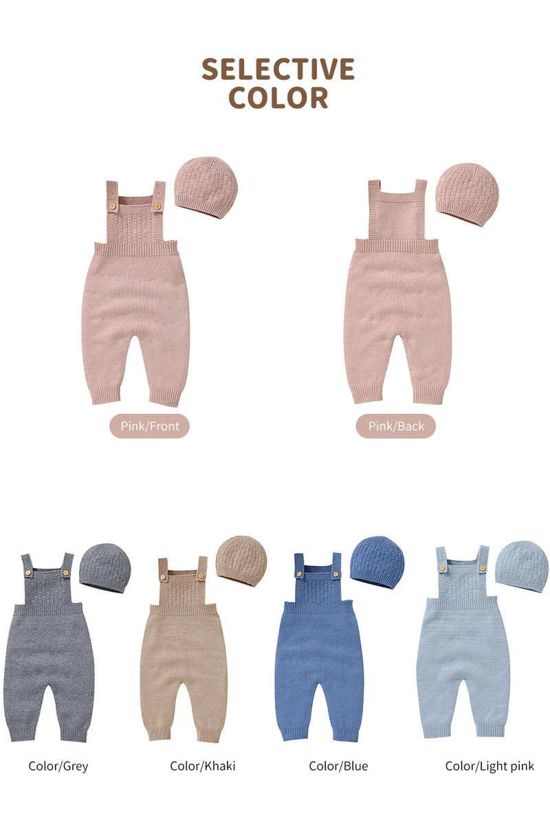 Baby Rompers Hats Clothing Sets 0-18m Fashion Solid Color Knitted Newborn Infantil Boys & Girls Jumpsuits Playsuits Outfits 2pcs