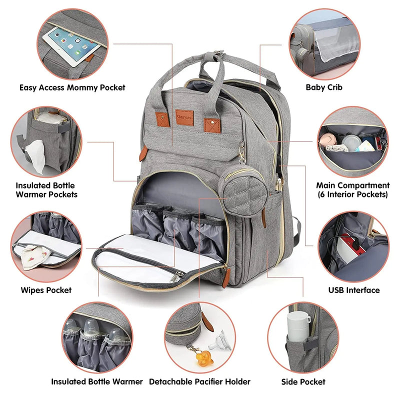 3 In 1 Diaper Bag Backpack Foldable Baby Bed