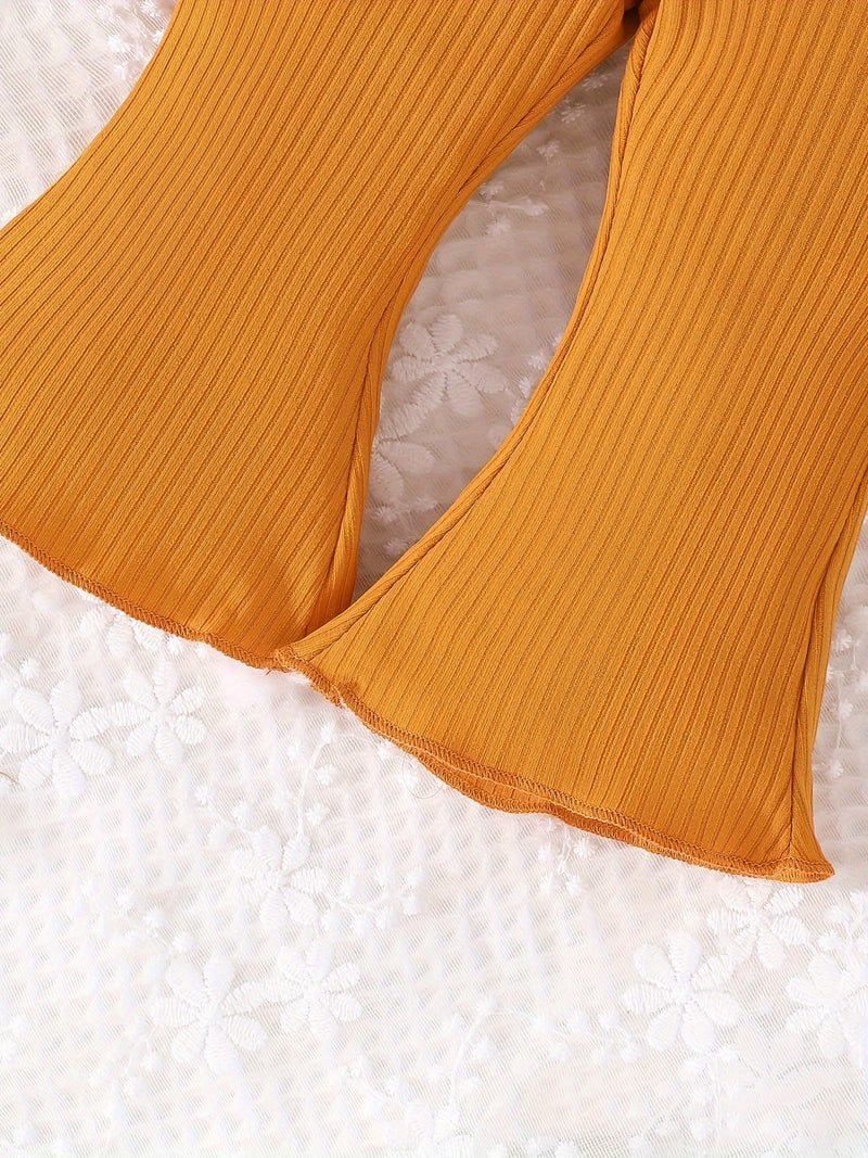 Adorable Infant Girls Spring/Autumn Clothes Set with Bow, Long-sleeved Triangle Romper and Trousers