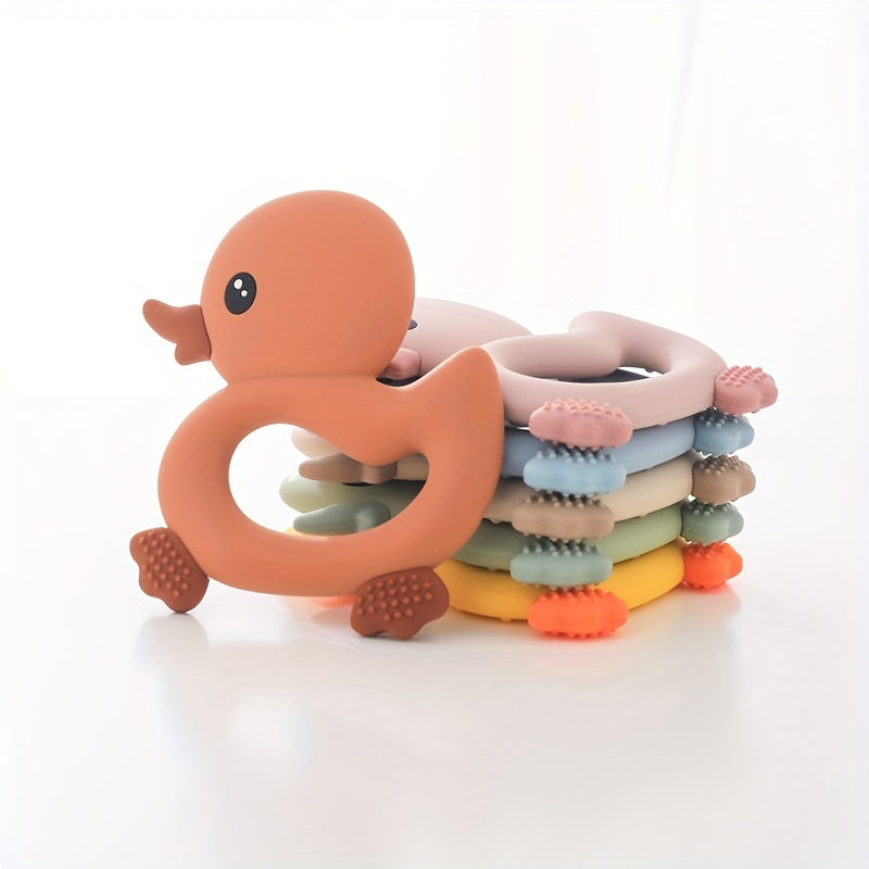 1pc Baby Teether Duck Shape Infant Silicone Teething Toy Can Be Boiled And Bitten Toy Christmas, Halloween, Thanksgiving Day Gift