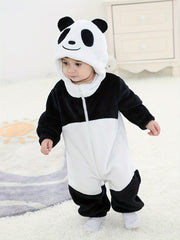 Infant Baby Black & White Cute Panda Pattern Soft Outdoor Hooded Bodysuit With Zipper