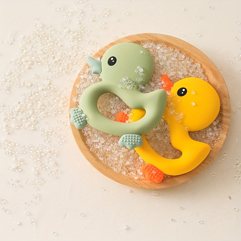 1pc Baby Teether Duck Shape Infant Silicone Teething Toy Can Be Boiled And Bitten Toy Christmas, Halloween, Thanksgiving Day Gift