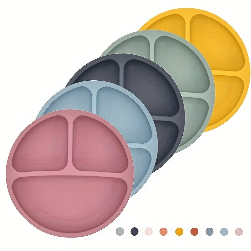 1pc Suction Cup Plate For Babies & Toddlers | 100% Silicone Divided Design Plate | Microwave & Dishwasher Saf