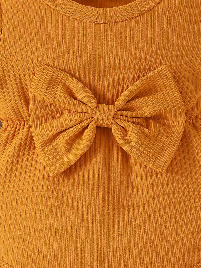 Adorable Infant Girls Spring/Autumn Clothes Set with Bow, Long-sleeved Triangle Romper and Trousers