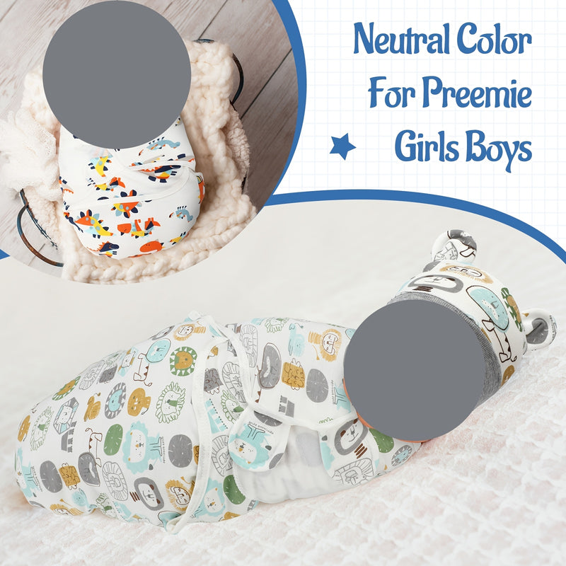 4pcs Soft Cotton Swaddle Blankets with Matching Hats for Youngsters 3-7 lbs - Cozy & Cute Sleepwear Set for Boys and Girls, Perfect Gift for Youngsters Showers