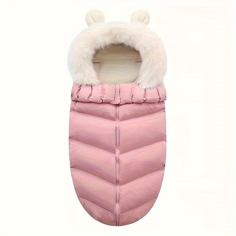1pc Cozy Fleece-Lined Youngsters Swaddle Wrap - Thick, Warm Winter Parcel Bag with Soft Fur Collar for Youngsters & Youngsters - Windproof, Anti-Startle - Perfect for Outdoor Activities like Fishing - Polyester, Available in