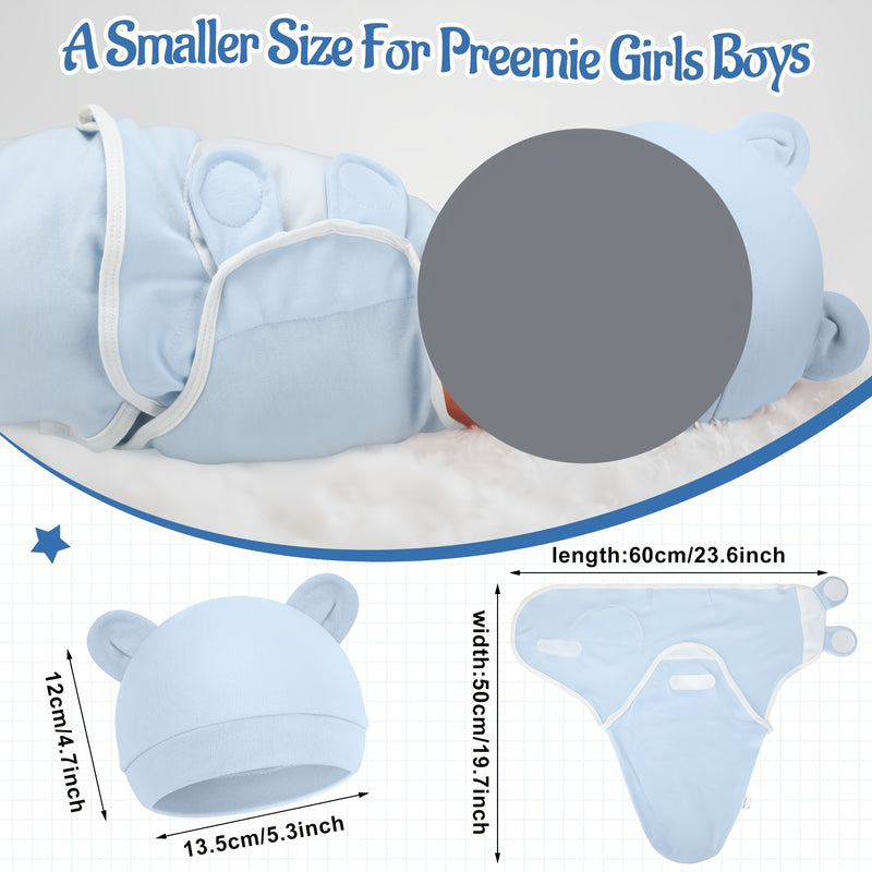4pcs Soft Cotton Swaddle Blankets with Matching Hats for Youngsters 3-7 lbs - Cozy & Cute Sleepwear Set for Boys and Girls, Perfect Gift for Youngsters Showers