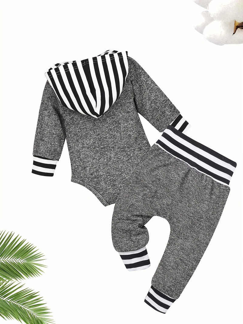 2pcs, Infant Baby Boys Cute Casual Outfits, AiN'T NO MAMA LiKe THE ONE I GOT Letter Print Hooded Long Sleeve Romper + Trousers Suit
