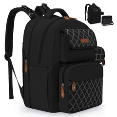 7.66gal-11.89gal Expandable High Quality Diaper Backpack for 2 Kids/Twins - TSA-Approved Large Baby Bag with Removable Crossbody Bottle Bag, Multiple Compartments & Padded Straps, Stylish Black Polyester Gift for Moms & Dads,