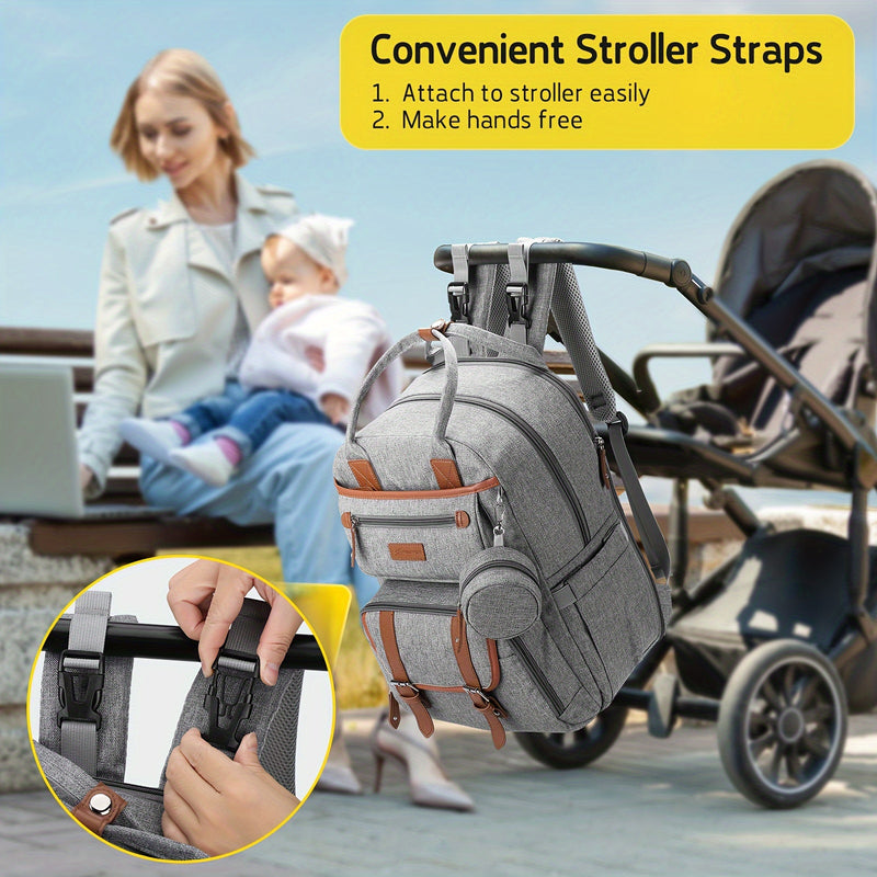 23-30L Expandable Diaper Backpack for Moms & Dads - TSA-Approved Baby Bag with Changing Pad, Stroller Straps, Pacifier Holder & Multiple Compartments - Durable Polyester Travel Essentials Backpack (Grey), Travel Baby Bag | St