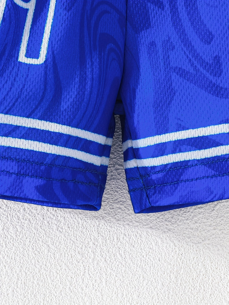 2pcs Cartoon Bear Basketball Player Print Sporty Style Outfit For Infant & Toddler, T-shirt & Elastic Waist Shorts, Baby Boy's Clothes