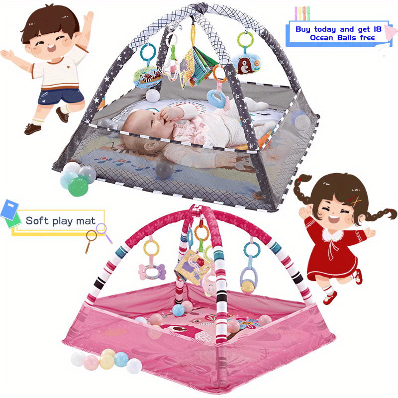 18-Piece Baby Activity Gym Set: Develop Movement & Cognition With Fence Gym, Ball Pit, Crawling Mat & Sensory Toys For Newborns & Toddlers - Perfect Christmas Gift For Boys & Girls!