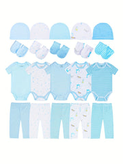 Baby Boy Clothes Set 20pcs/set, 5pcs Pants +5pcs Rompers +5 Gloves +5 Hats Comfy Cute Infant Outfits