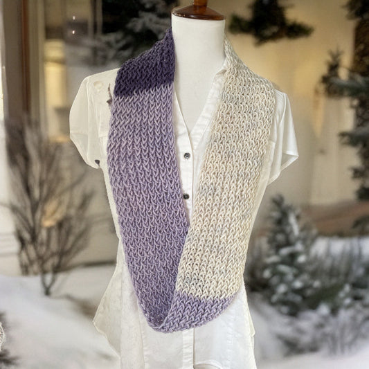 Scarf, Loom Knit, Infinity, Lavender/Taupe