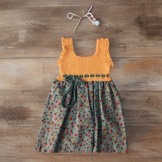Child's Dress, Crochet/Fabric, Ruffled Sleeve Edge