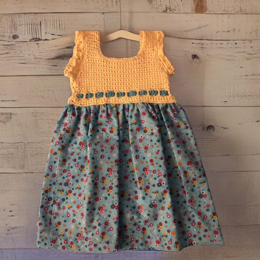Child's Dress, Crochet/Fabric, Ruffled Sleeve Edge