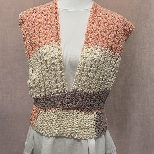 Sweater, Tunisian Crochet, Peach/Beige