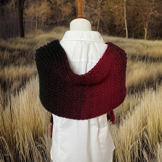 Wrap,  Crocheted Black and Red Ombre
