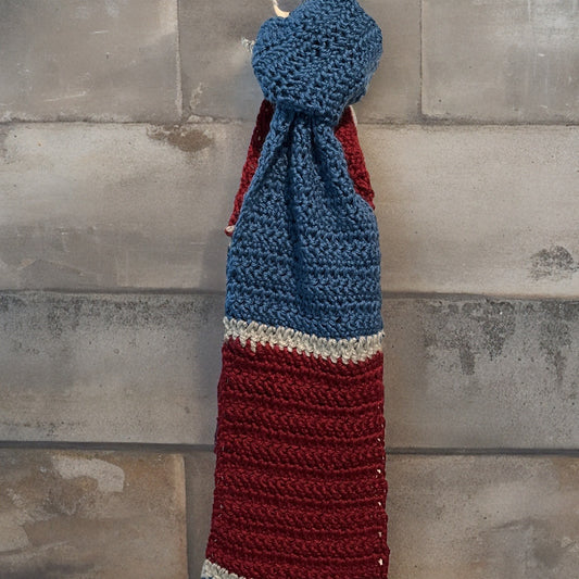 Scarf, Men's Crocheted, w/ Fringe, Blue/Gray