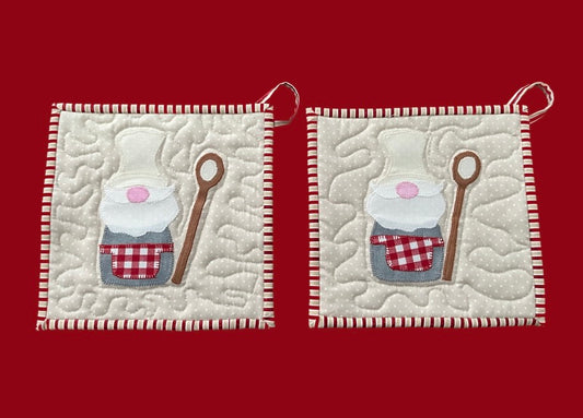 Appliqued Quilted, Hotpads, Gnome Chef
